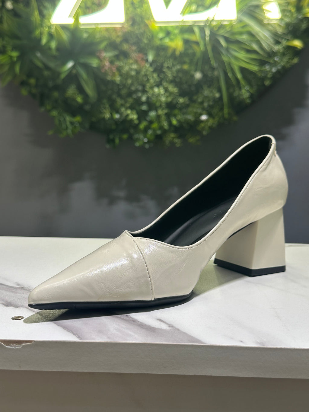 ZAZA Amara Strap Block Heel – Off-White & Black