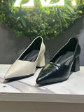 ZAZA Ria Classic Pointed Block Heel – Off-White & Black