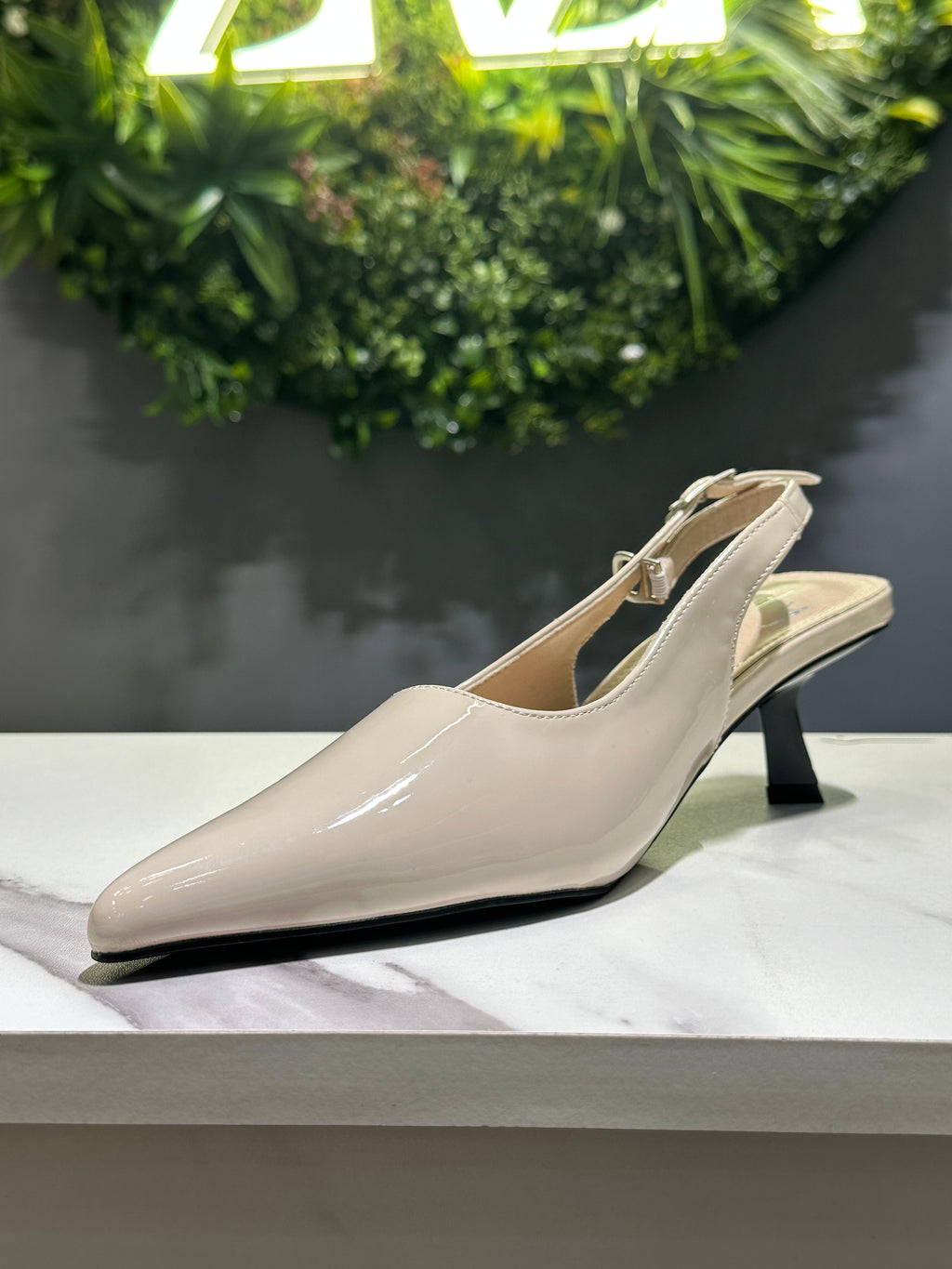 ZAZA VIVA - Gloss Slingback Pumps – Pointed Toe Low Heel (Beige & Black)