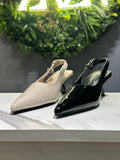 ZAZA VIVA - Gloss Slingback Pumps – Pointed Toe Low Heel (Beige & Black)