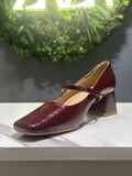 ZAZA Amélie – Burgundy Strap Block Heel Pumps