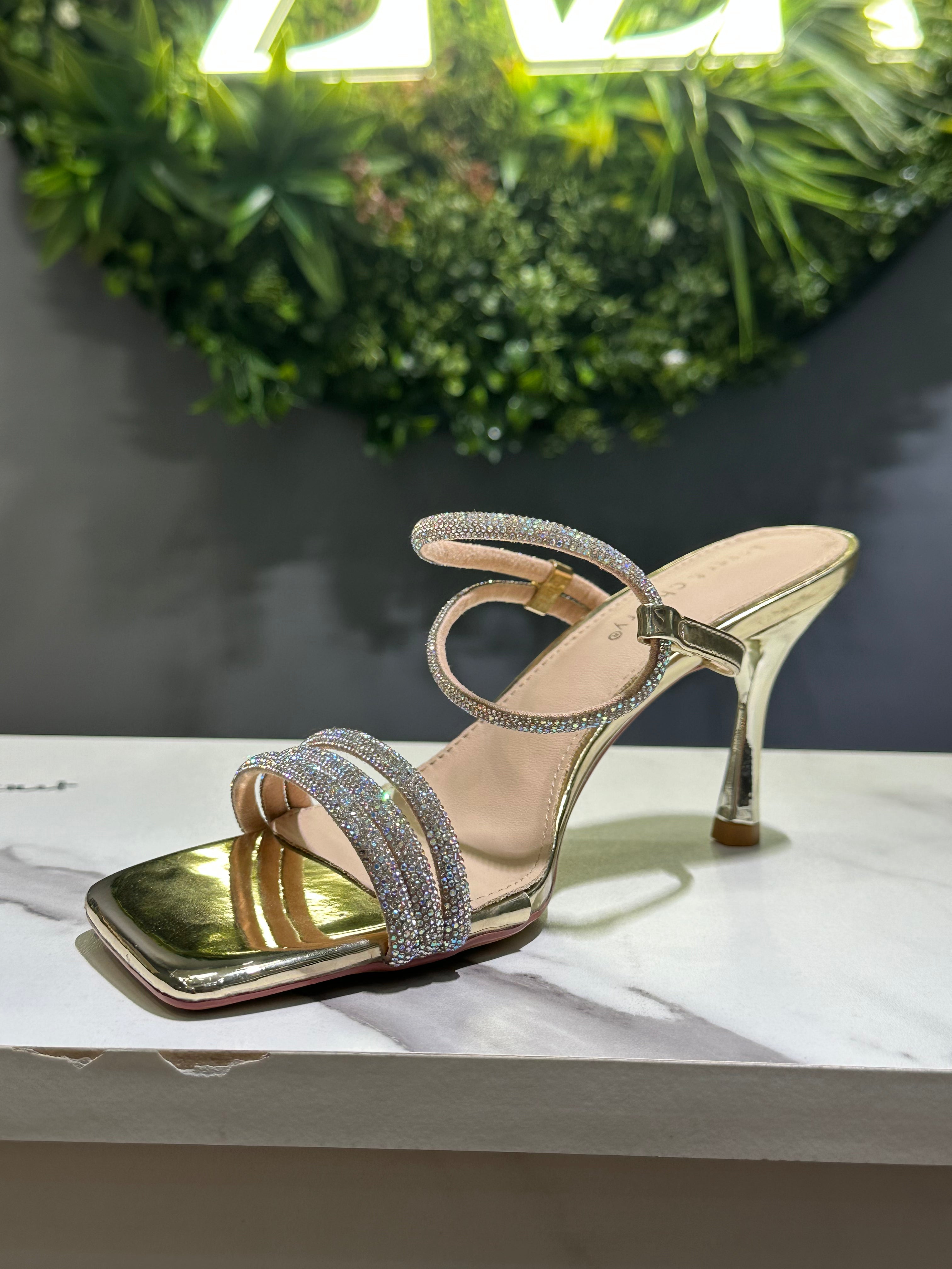 ZAZA Celestia – Gold Crystal Glam Heels