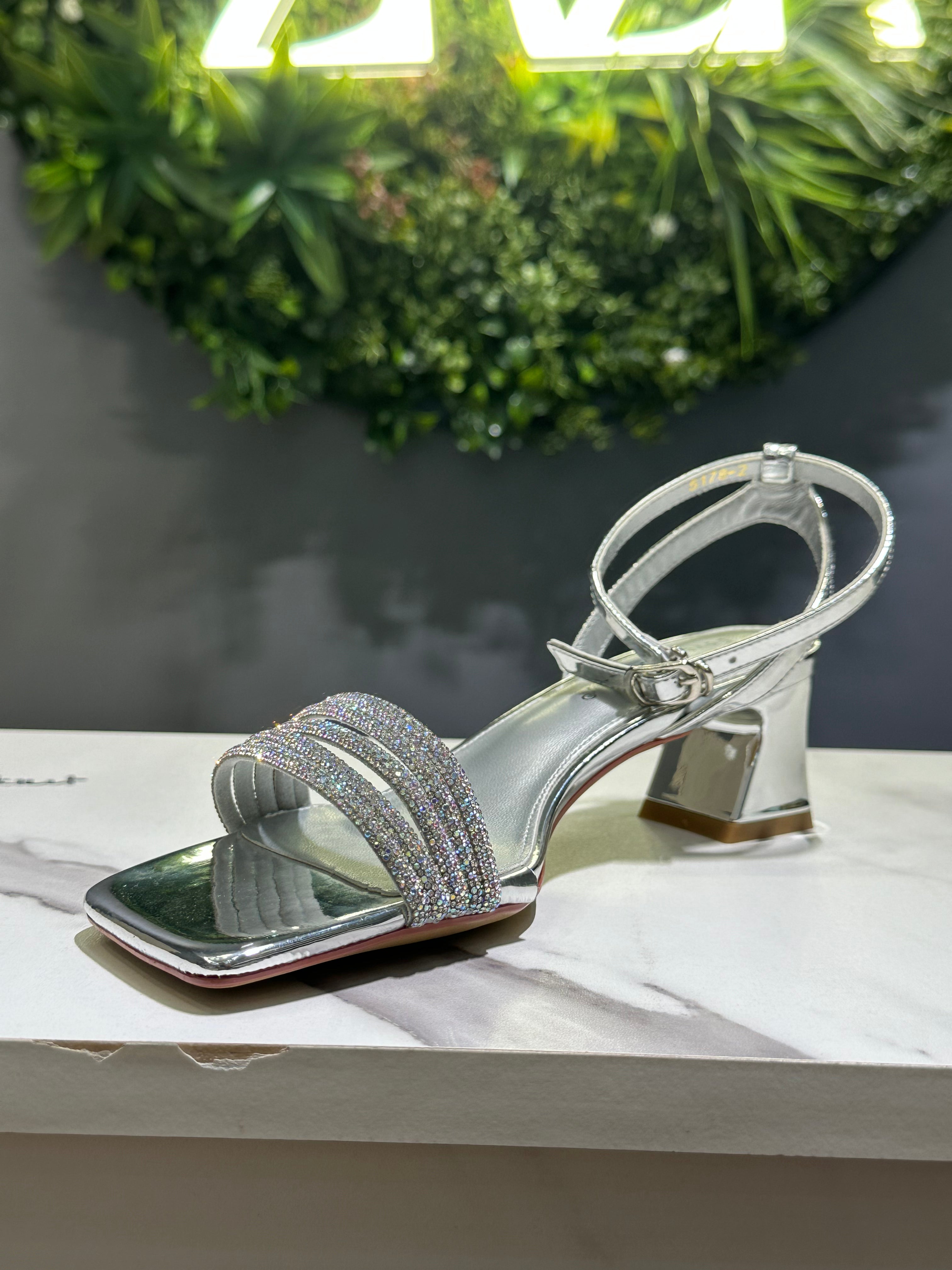 ZAZA Lumina – Metallic Crystal Strap Heels