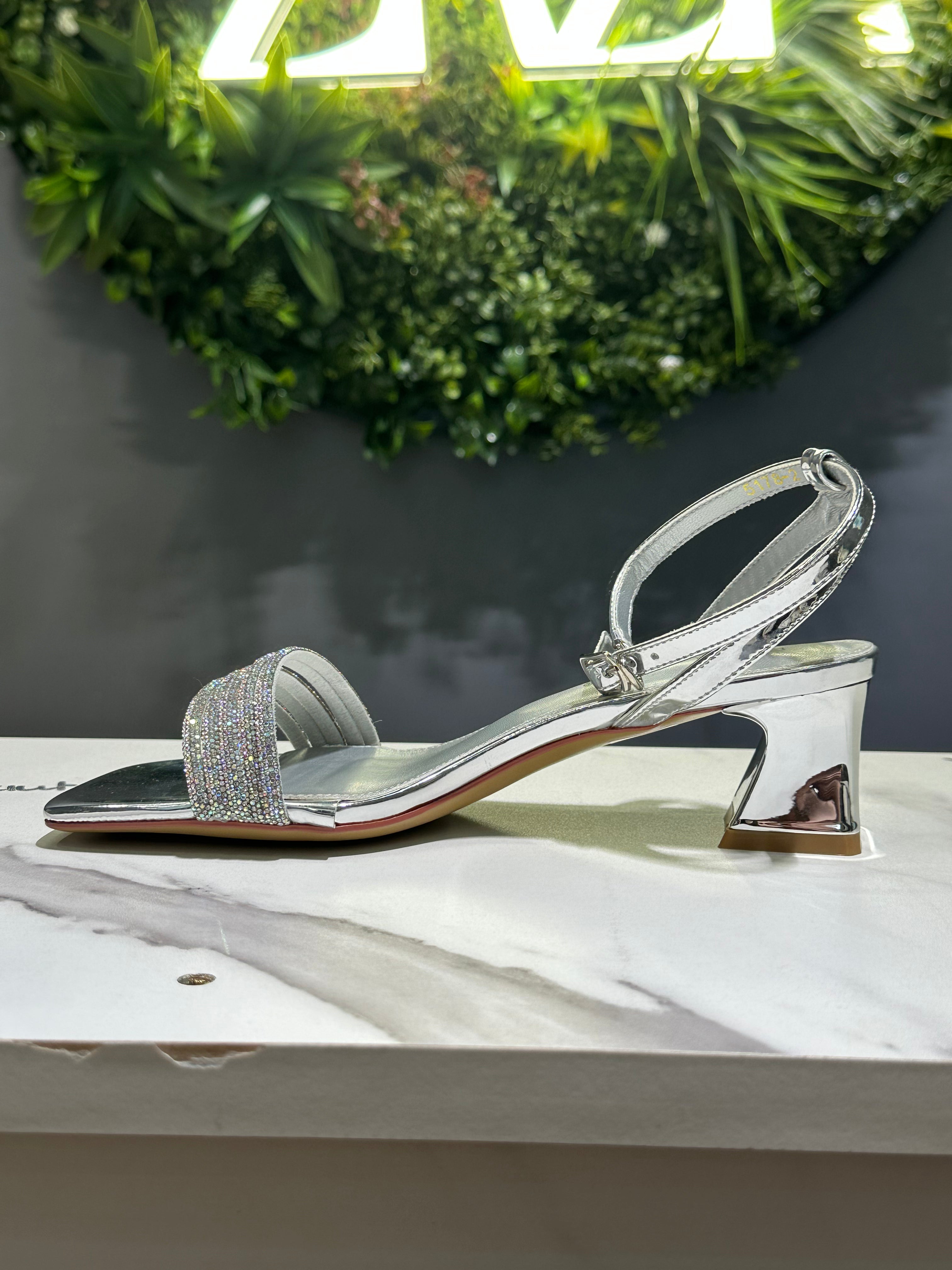 ZAZA Lumina – Metallic Crystal Strap Heels