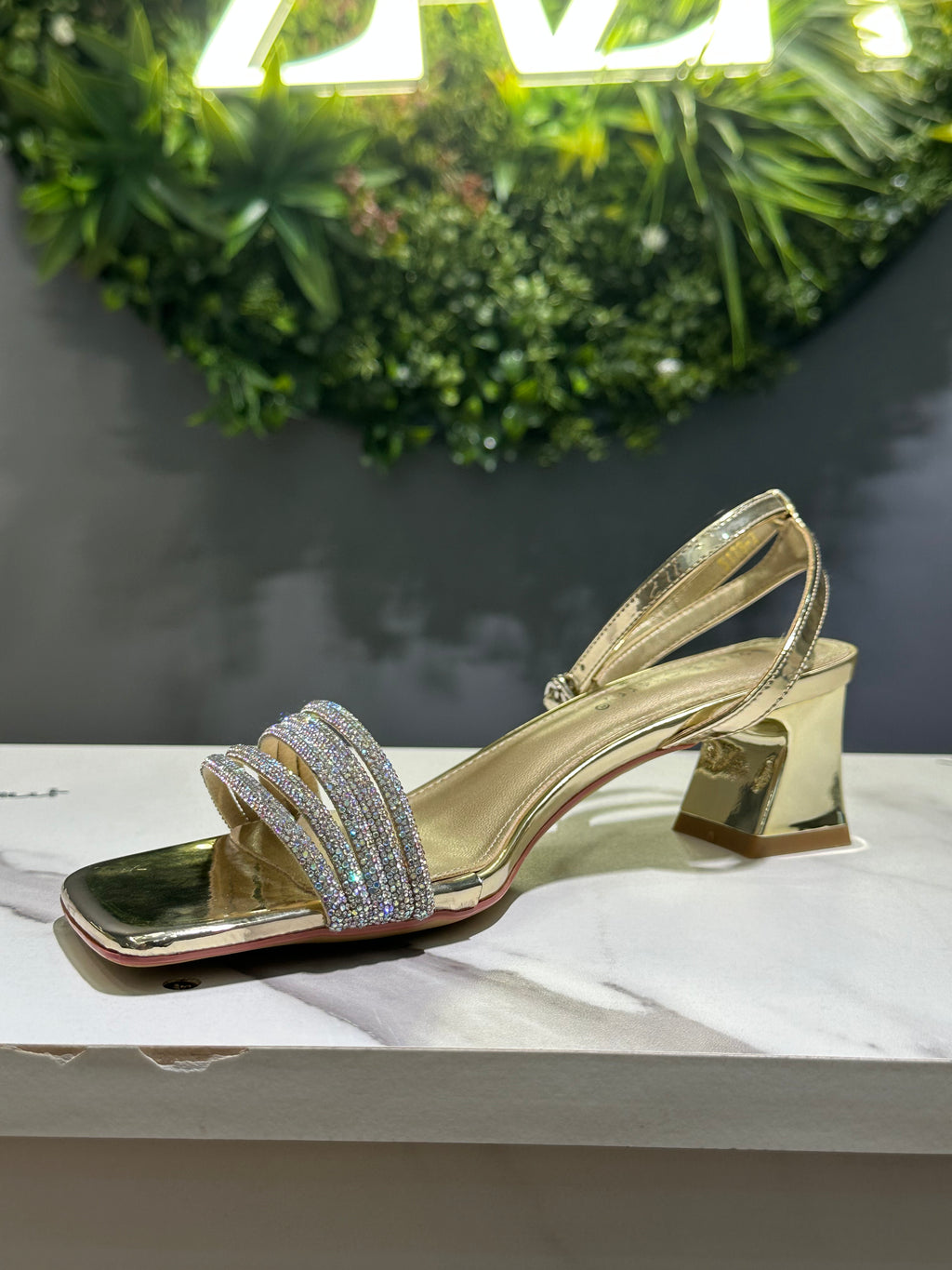 ZAZA Lumina – Metallic Crystal Strap Heels