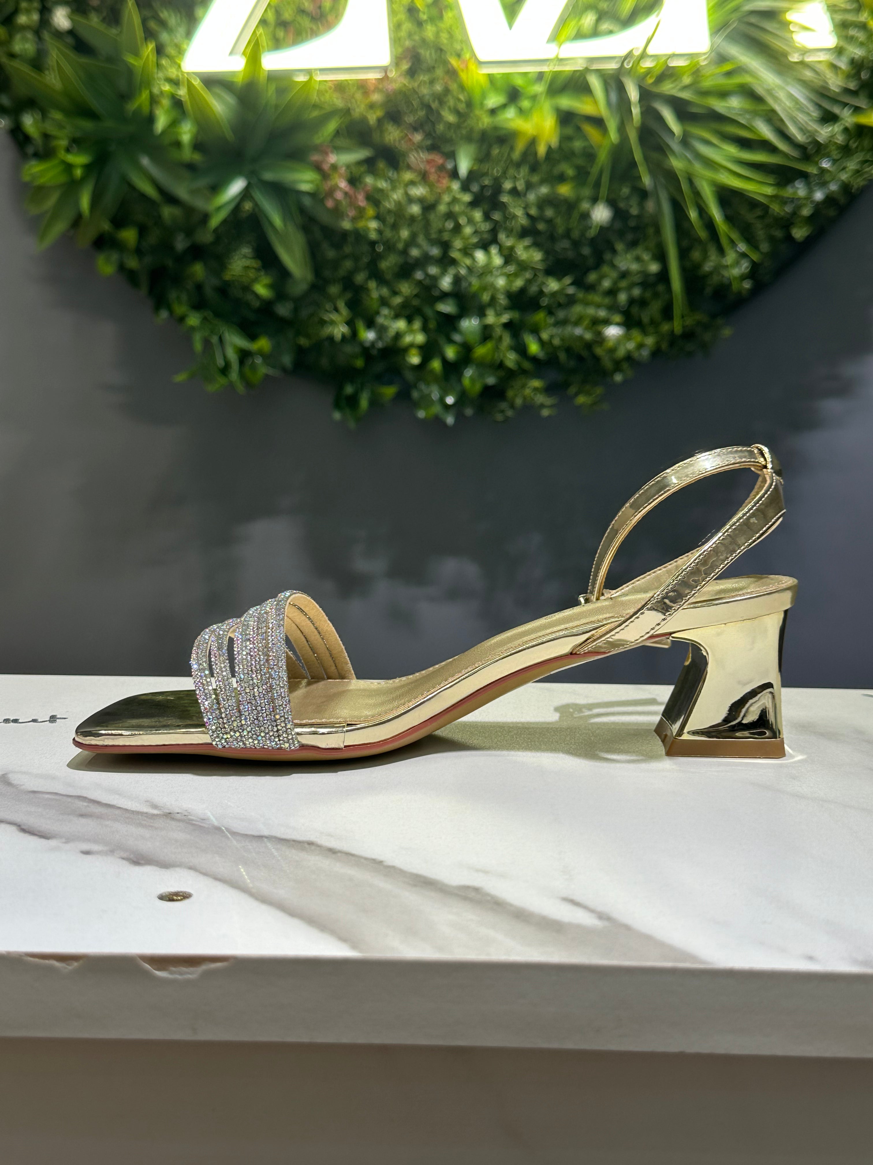 ZAZA Lumina – Metallic Crystal Strap Heels