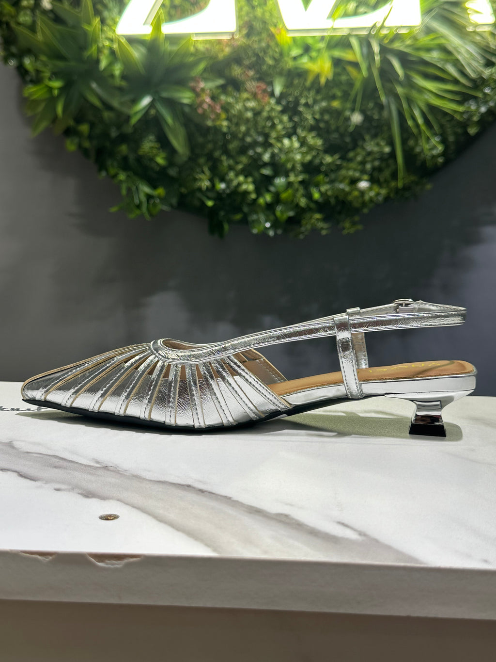 ZAZA Valora – Silver Pleated Slingback Heels