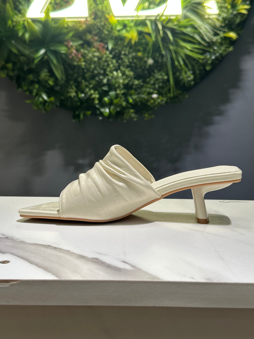 ZAZA Rhea – Ruched Block Heel Mules