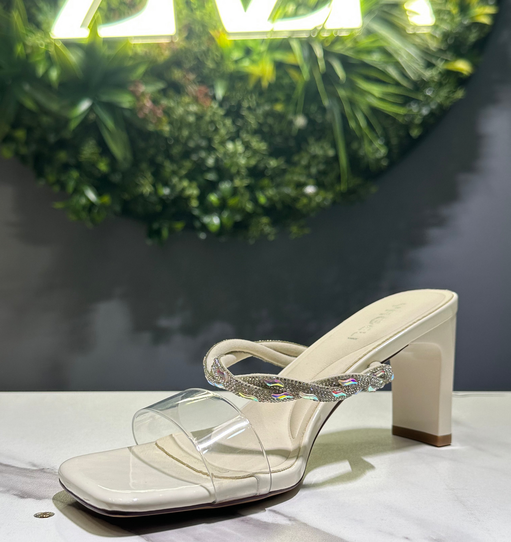 ZAZA Elowen – Crystal Strap Block Heel Mules