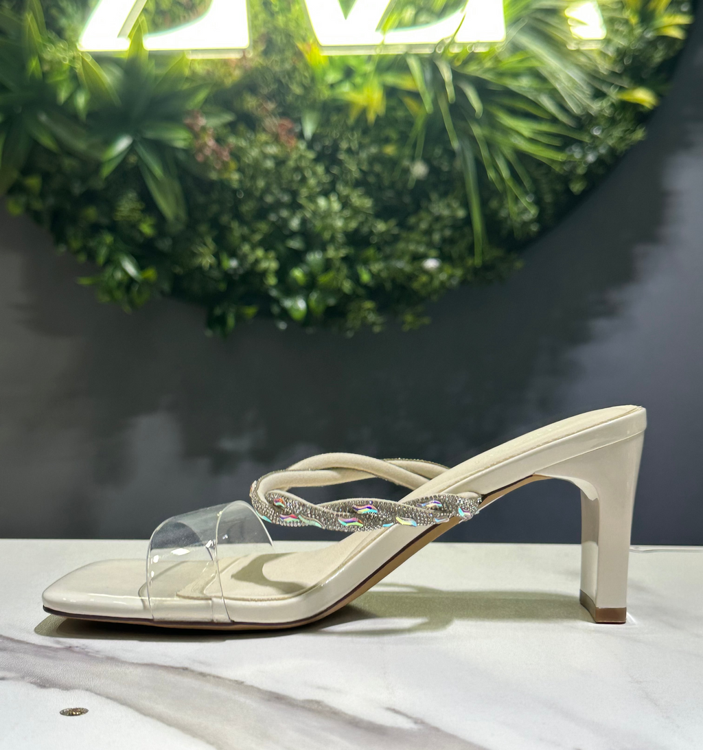 ZAZA Elowen – Crystal Strap Block Heel Mules