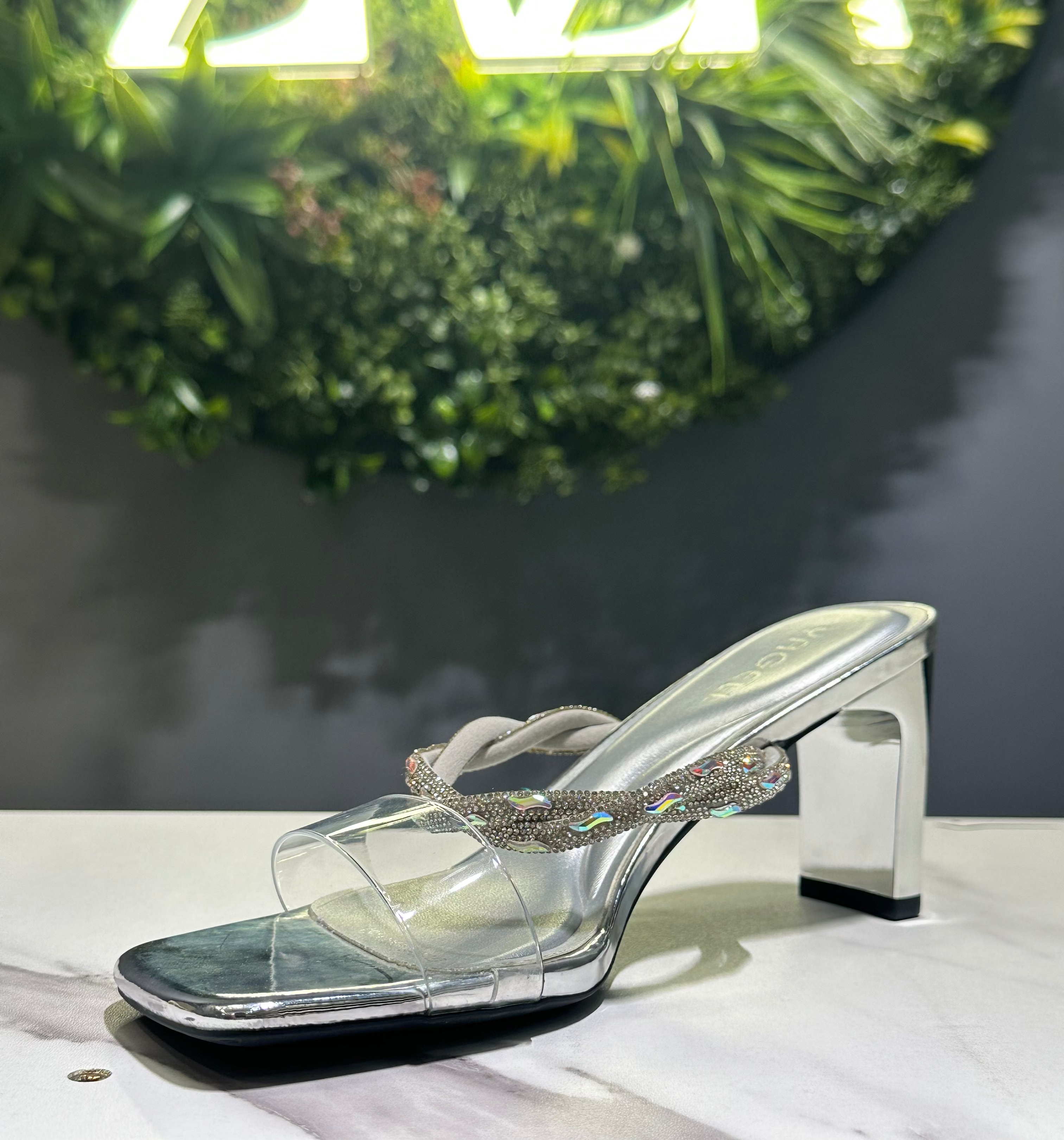 ZAZA Elowen – Crystal Strap Block Heel Mules