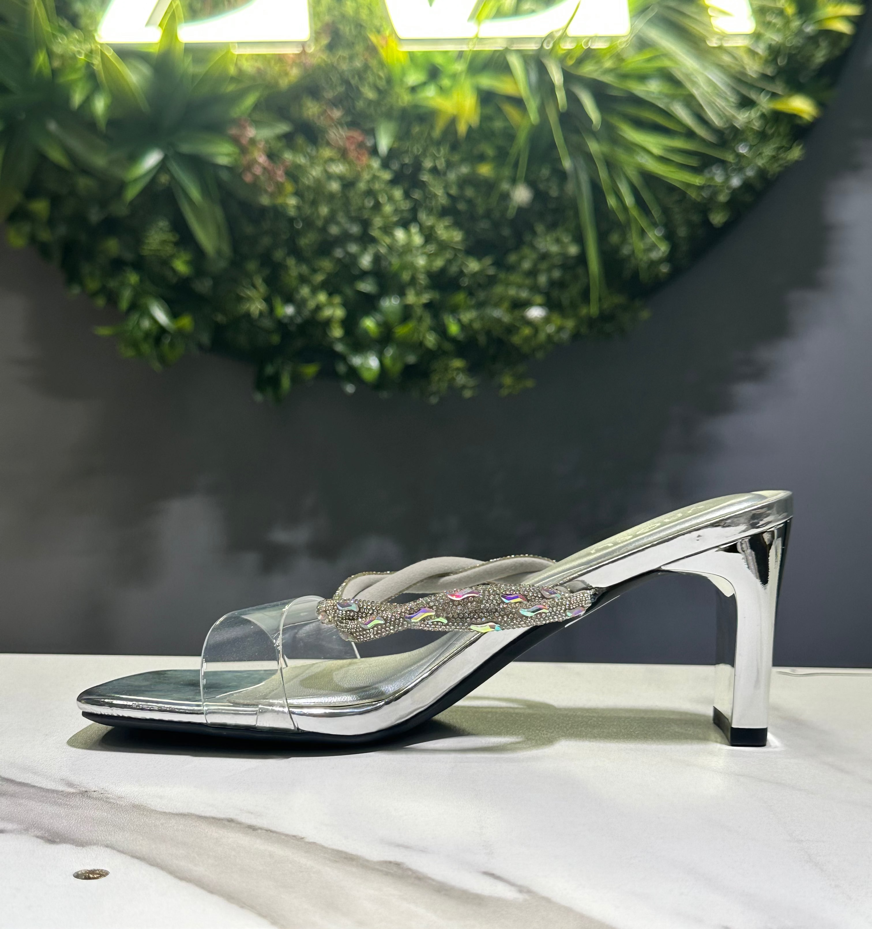 ZAZA Elowen – Crystal Strap Block Heel Mules