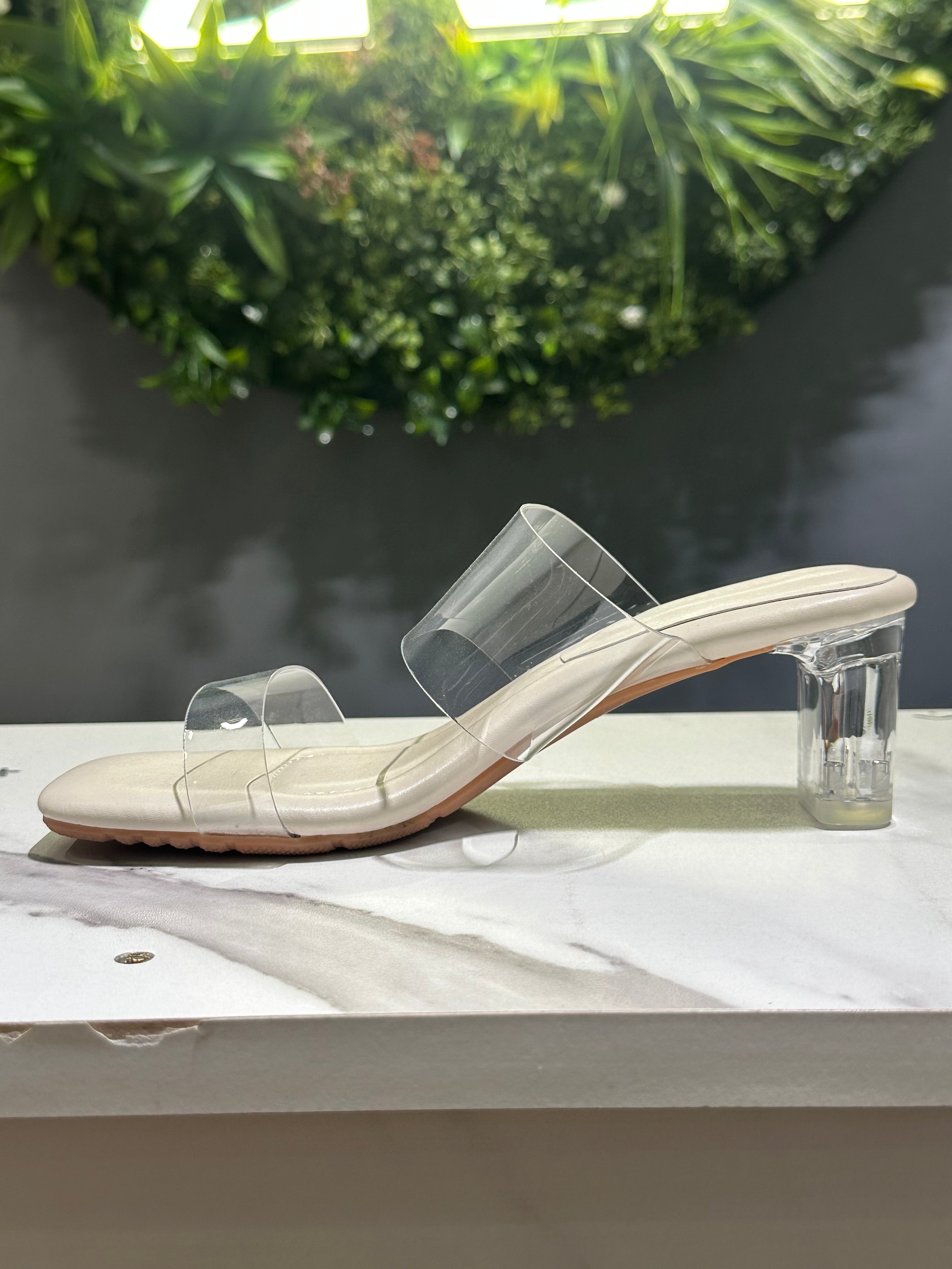 ZAZA Elara luxe – Off White Transparent Heel Sandals